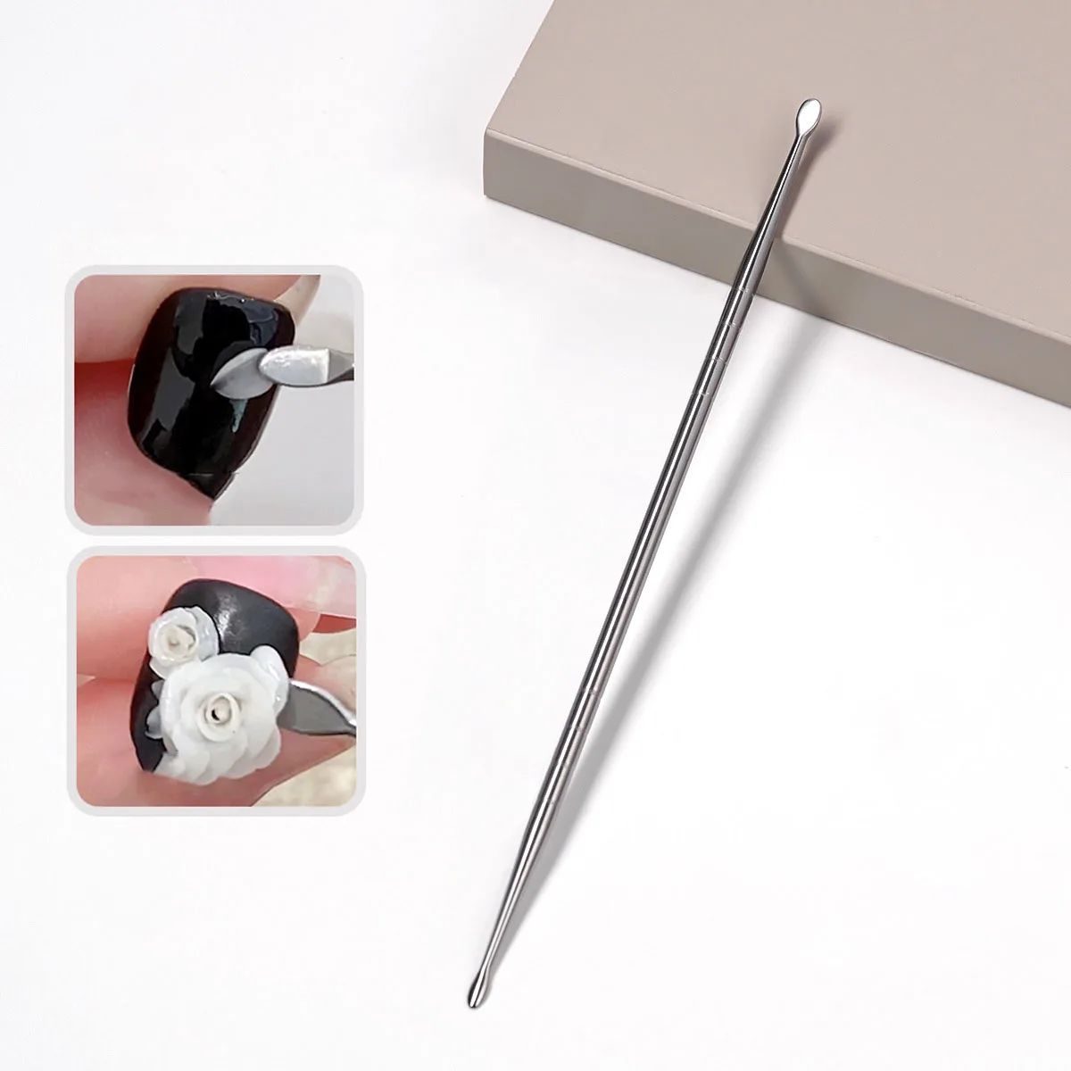 Double Head Nail Art Carving Stick, 3D Petal & Leaf Blade Design, Detailing & Gel Tool, 16.5cm Professional Manicure Tool