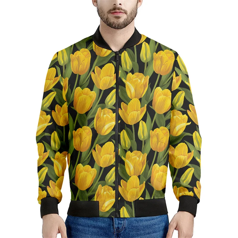 Chaqueta con cremallera con estampado 3D de flores de tulipán de los Países Bajos para hombre y mujer, sudadera con estampado floral, camisetas de manga larga geniales, chaquetas bomber de calle