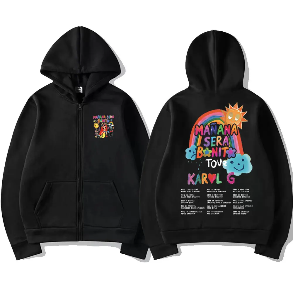 Singer Karol G Heart Mañana Sera Bonito Music Album Tour Graphics Zipper Hoodie Men Women Fashion Oversized Fleece Zip Up Jacket