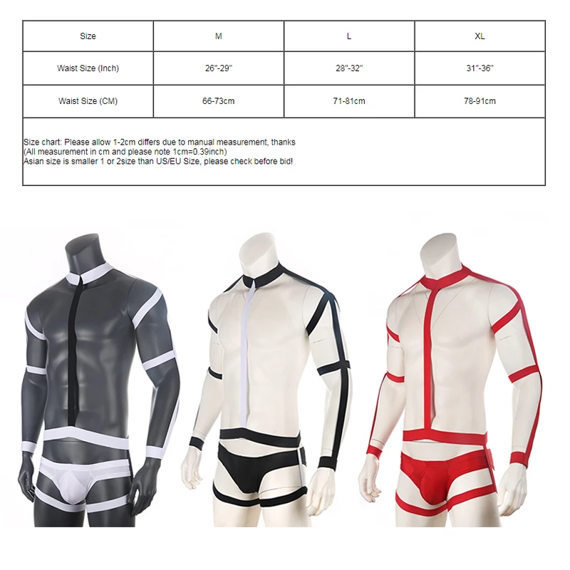 CLEVER-MENMODE Men's Sexy Harness Set BDSM Exotic Lingerie Bondage Body Halter Belt Jumpsuit Elastic Fetish Costume with Briefs