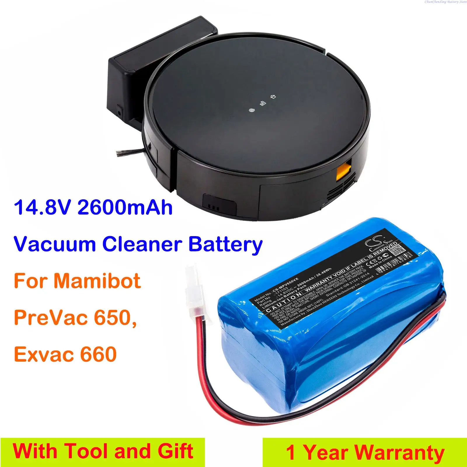 

Cameron Sino 2600mAh Vacuum Cleaner Battery 171103 for Mamibot PreVac 650, Exvac 660