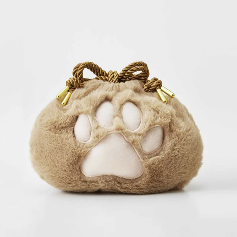 Plush Cat Paw Storage Drawstring Cosmetic Bag Travel Portable