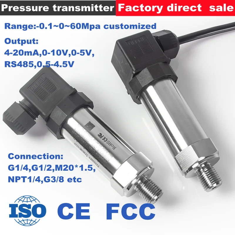 G1/2 Pressure Sensor Transmitter 12-36V 4-20mA 0-10V 0-600bar 60Mpa ss304 Water Oil Air Pressure Transducer 0-5V RS485