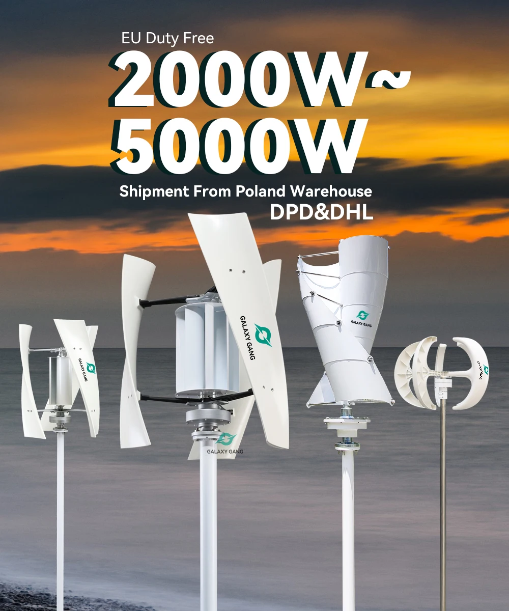 

EU Duty Free 5000W Vertical Axis Wind Generator Turbine Power 2kw 3 Blades 12v 24v 48v With Mppt Charge Contoller For Home Use