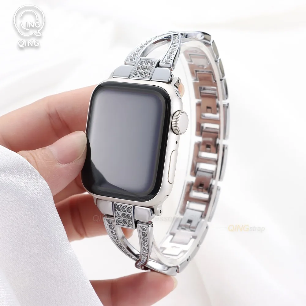 Sparkling Diamond Metal Strap: Luxury Glitter Bracelet