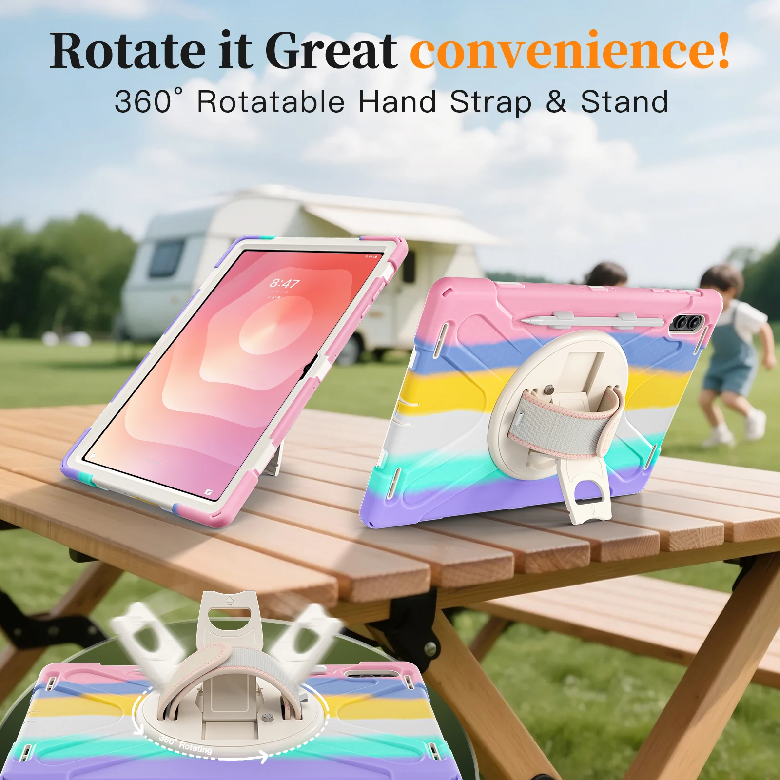Rotating Stand Rugged Tablet Cover with Shoulder Strap