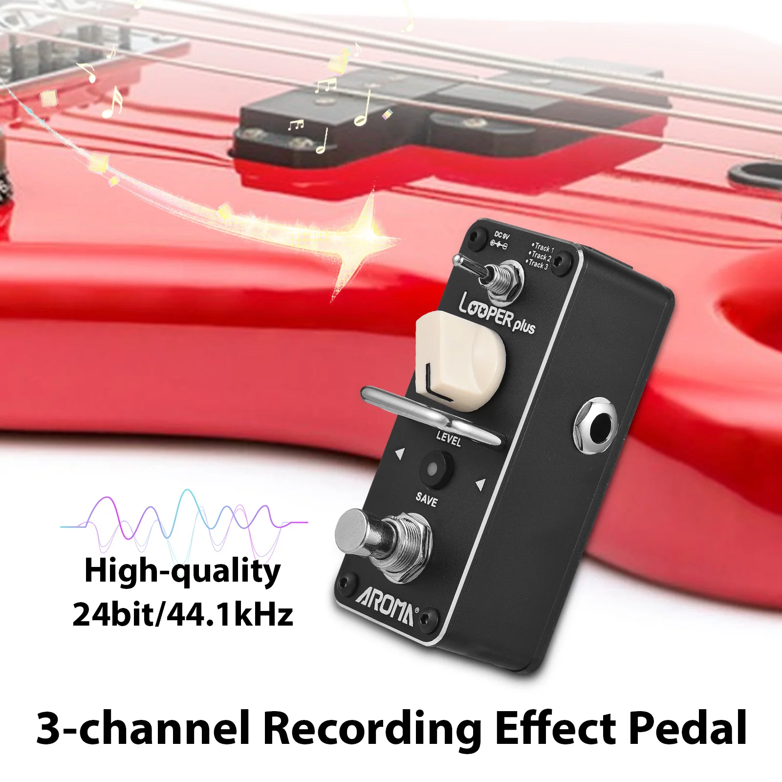 

AROMA Electric Guitar Loop Pedal 24bit/44.1khz Effect LED Status Indicator Volume Adjustment Recording Save Button Buffer Bypass