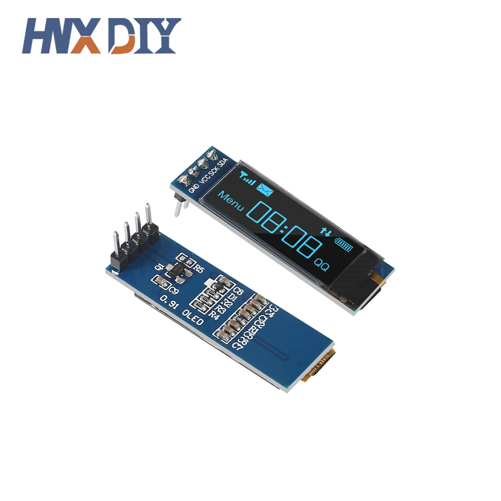 1-10pcs 0.91 Inch 128x32 IIC I2C White / Blue OLED LCD Display DIY Module SSD1306 Driver IC DC 3.3V 5V for arduino 6