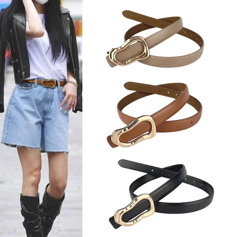 

Belts For Women Genuine Leather High Quality Fashion Women's Belt Brand Designer Trend Irregular Metal Buckle Waistband New