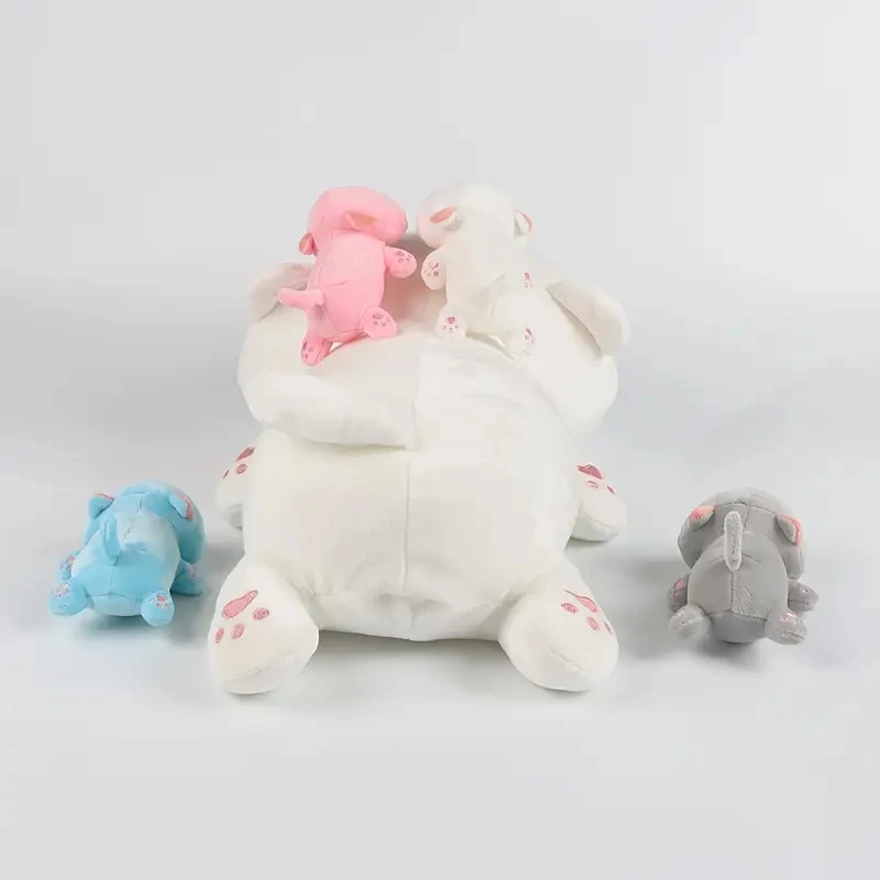 47cm Mother cat brings 4 mini kitten plush toys Love Cat