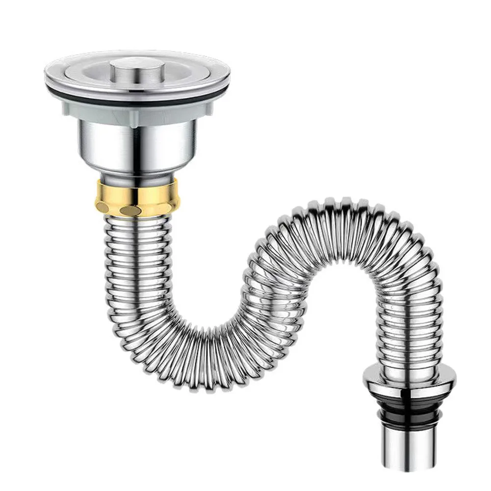 

1Pc Stainless Steel Sink Drain Filter Drain Pipe 80cm Connection 45mm Copper Cap For Kitchen Bathroom Water Drain Hardware
