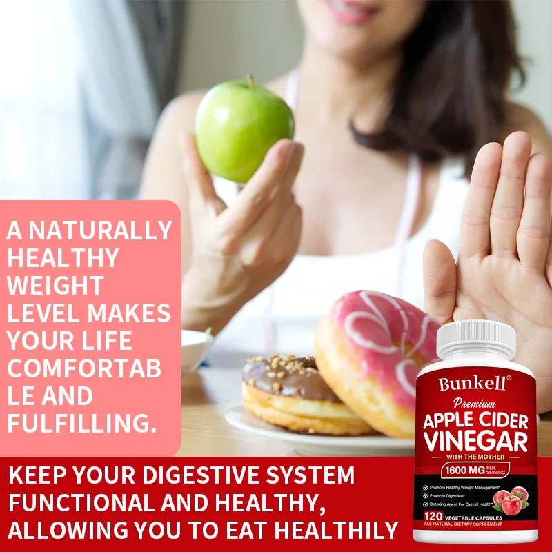 Apple Cider Vinegar Capsules with Mother Vegan ACV-Weight Management, Appetite Suppression, Digestion Detox Immunity Cleansing