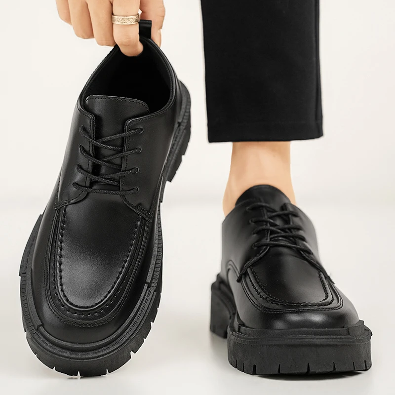 سميكة وحيد رسمي أسود الرجال أحذية من الجلد العلامة التجارية الفاخرة مصمم منصة حذاء كاجوال فستان الزفاف أوكسفورد أحذية الرجال أحذية عمل