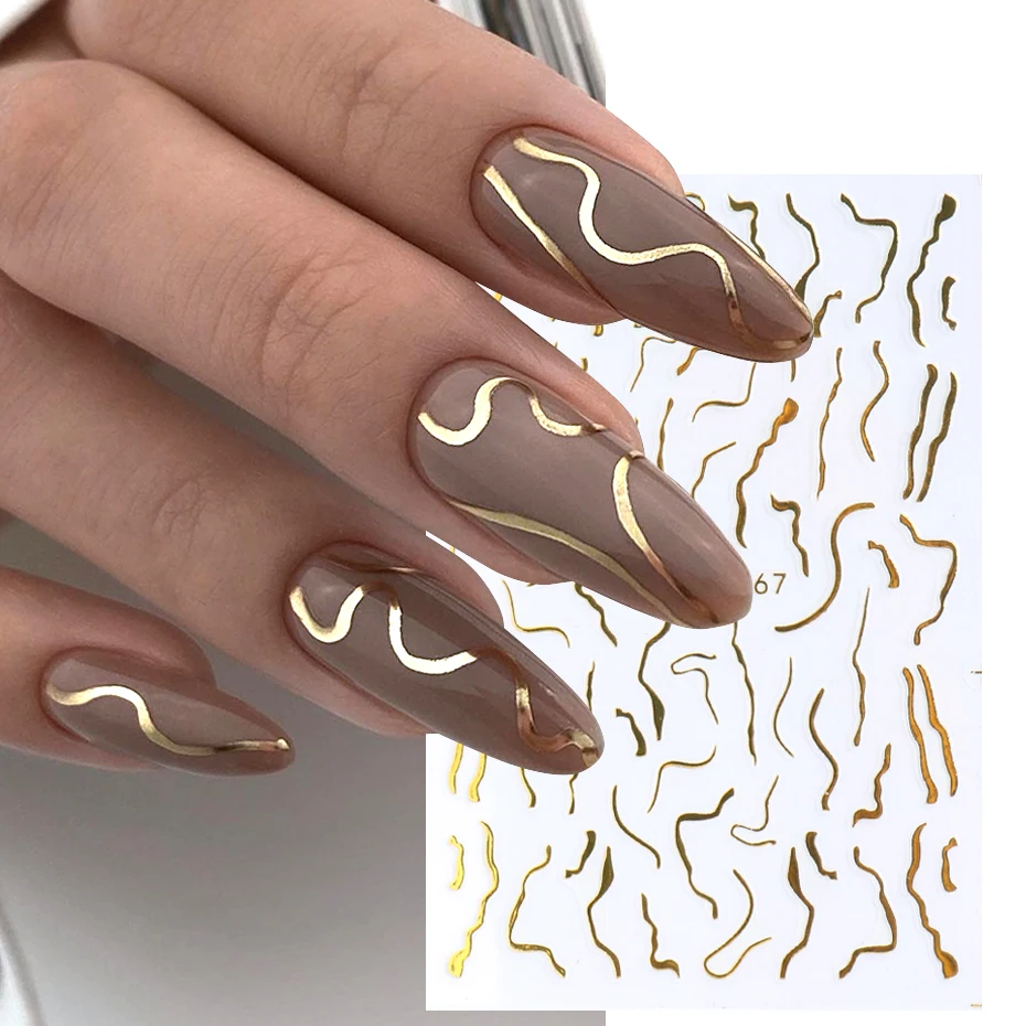 

Metallic Gold Silver Stripe Line Nail Stickers Abstract Geometry Swirl Design French Chrome Adhesive Decals Manicure Foils Wraps