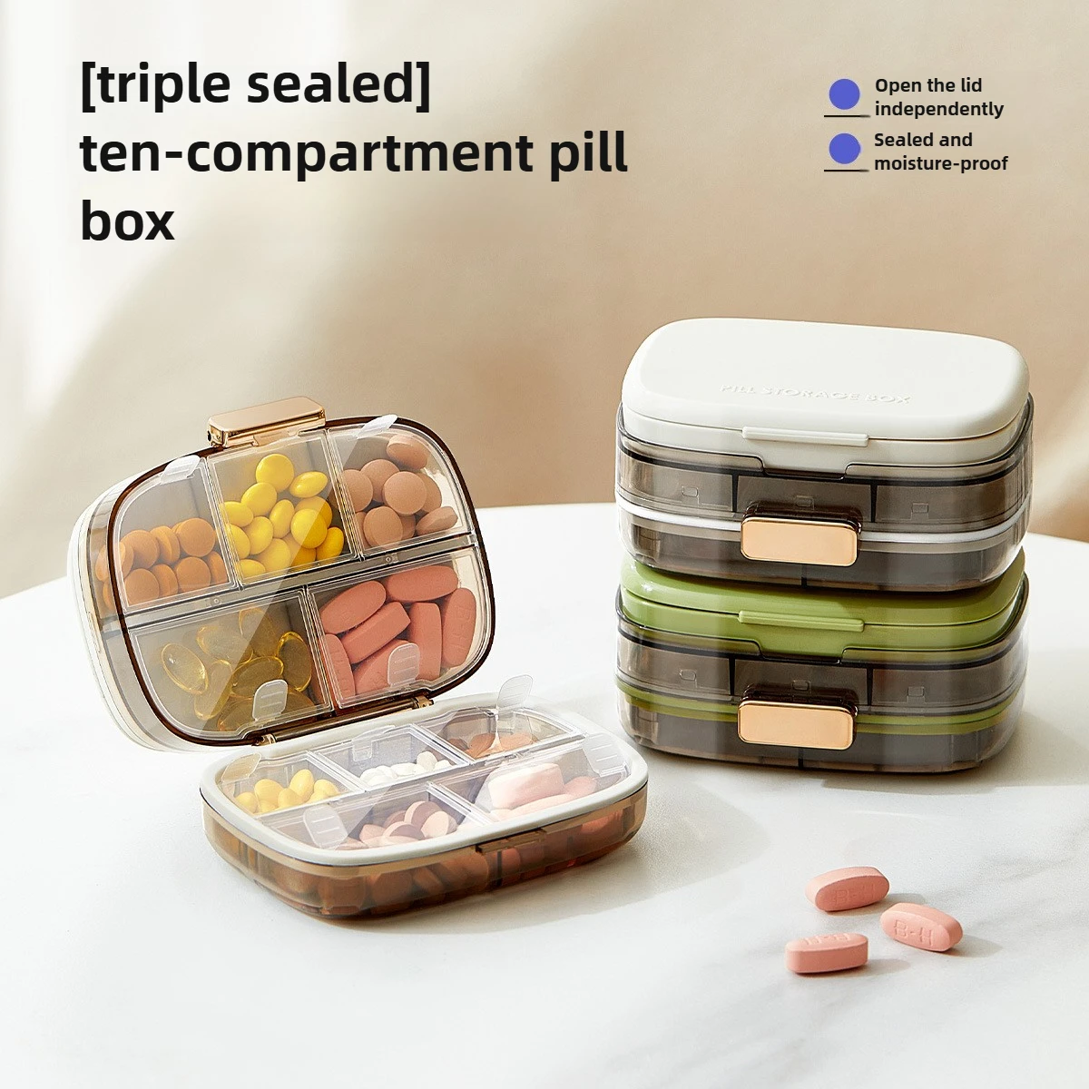 Weekly Pill Case Waterproof Pill Box Portable Travel Pill Organizer with 10 Compartments Medicine Organizer Plastik Box