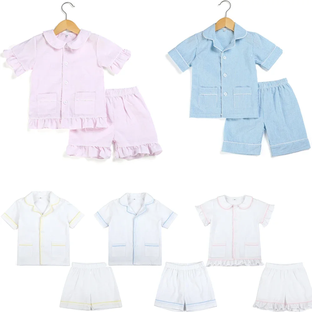 100% Cotton Seersucker Kids Pajama Set 4