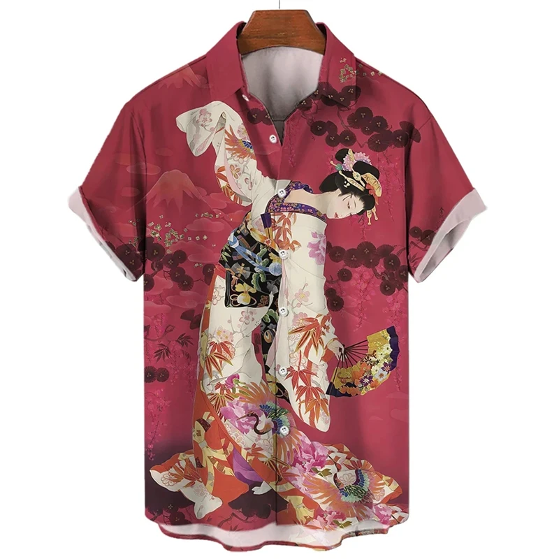 

Japanese Geisha Pattern 3D Print Men Shirts & Blouses Women Casual Fashion Short Sleeves Shirts Lapel Tops Mens Designer Clothes