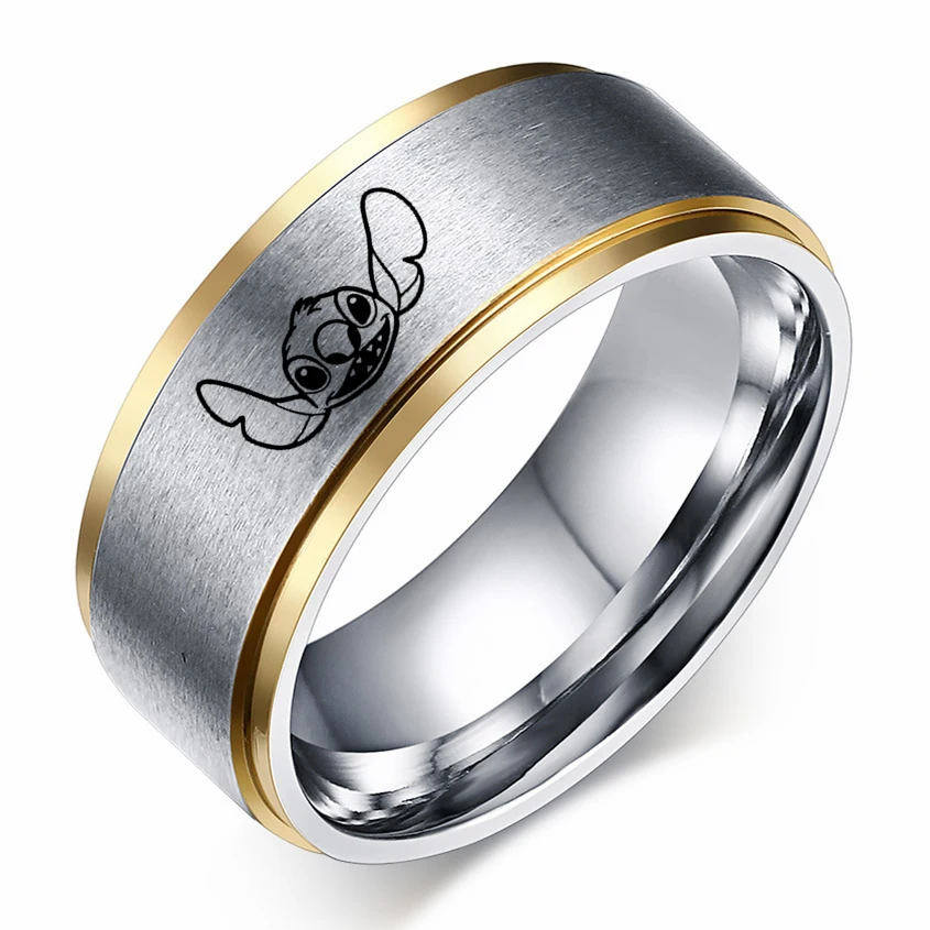 2022 New Arrival Stitch Cartoon Ring Accessories 8mm Cute Stitch Stainless Steel Finger Holder Lovers Rings Jewelry Llaveros 