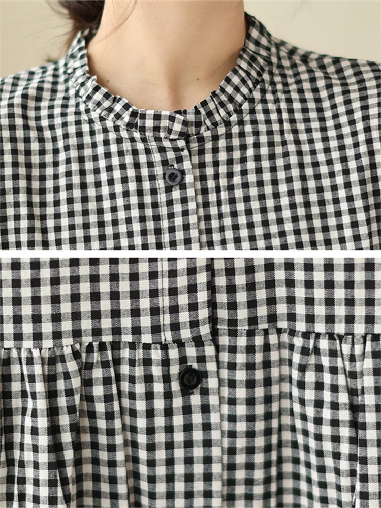 Autumn Cotton Plaid Flare Sleeve Vintage Dresses Women 2025 New Spring Casual Office Lady Work Dress Femme Robe Elegant Clothing