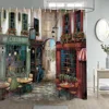 Retro Style Oil Painting Street View Restaurant Shower Curtain Building Bathroom With Hook Waterproof Washable Fabric Suit 4