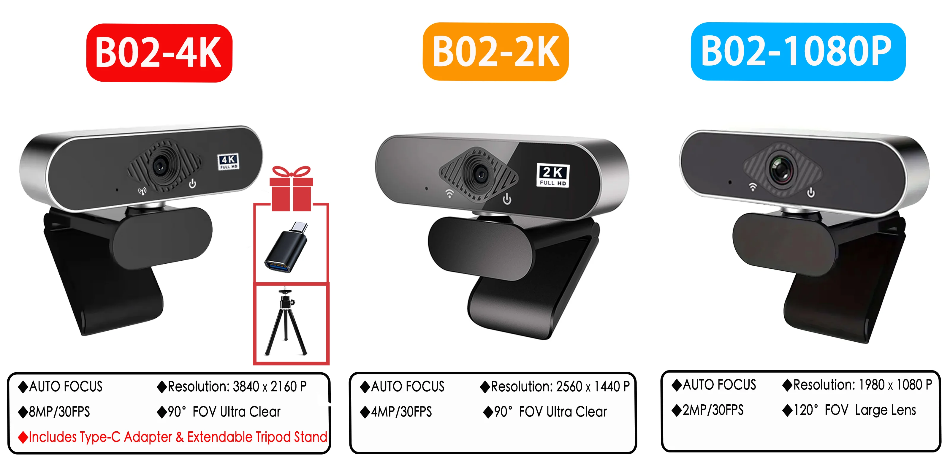 PC Webcam EXHQDR 4K Webcam Auto-Focus AI Built-in Microphone Rotatable Stand For Video Conferencing Streaming Online Broadcast