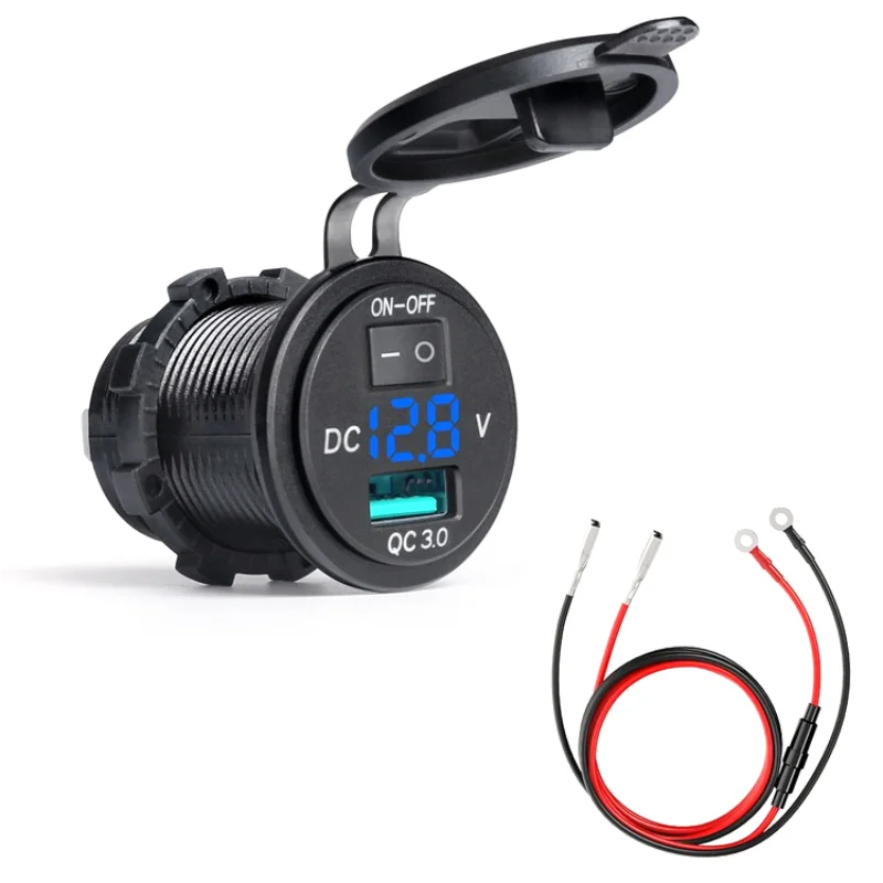 

DIY 18W 12V/24V Quick Charge 3.0 USB Car Charger Waterproof on Off Switch Voltmeter 60cm Cable RV ATV Boat Marine Motorcycle