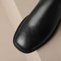 Women's New Autumn/Winter Genuine Leather Cowhide Mid Heel Large Metal Belt Buckle and Knee Zipper High Barrel Knight Boots - Image 6