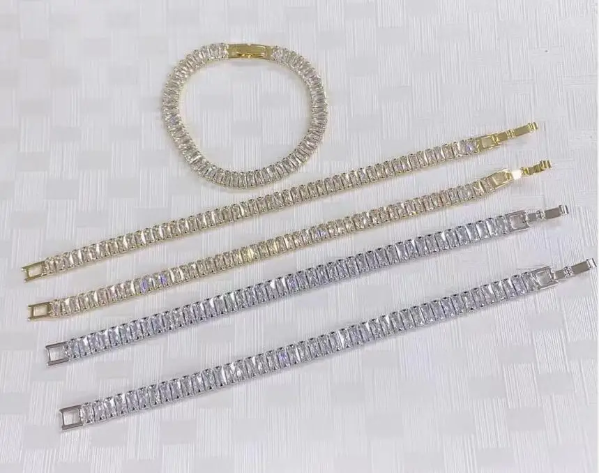 1Pcs Gold White Cubic Zirconia Bracelet For Women Men Jewelry Rainbow Cz Tennis Trendy Bangle Girls Gift Hut8G