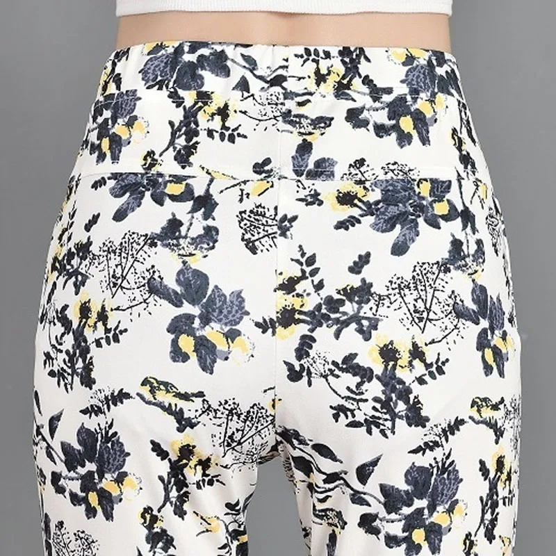 Autumn Fashion Skinny Printing Pencil Pants Women's Clothing Casual All-match Elastic High Waist Vintage Trousers for Female