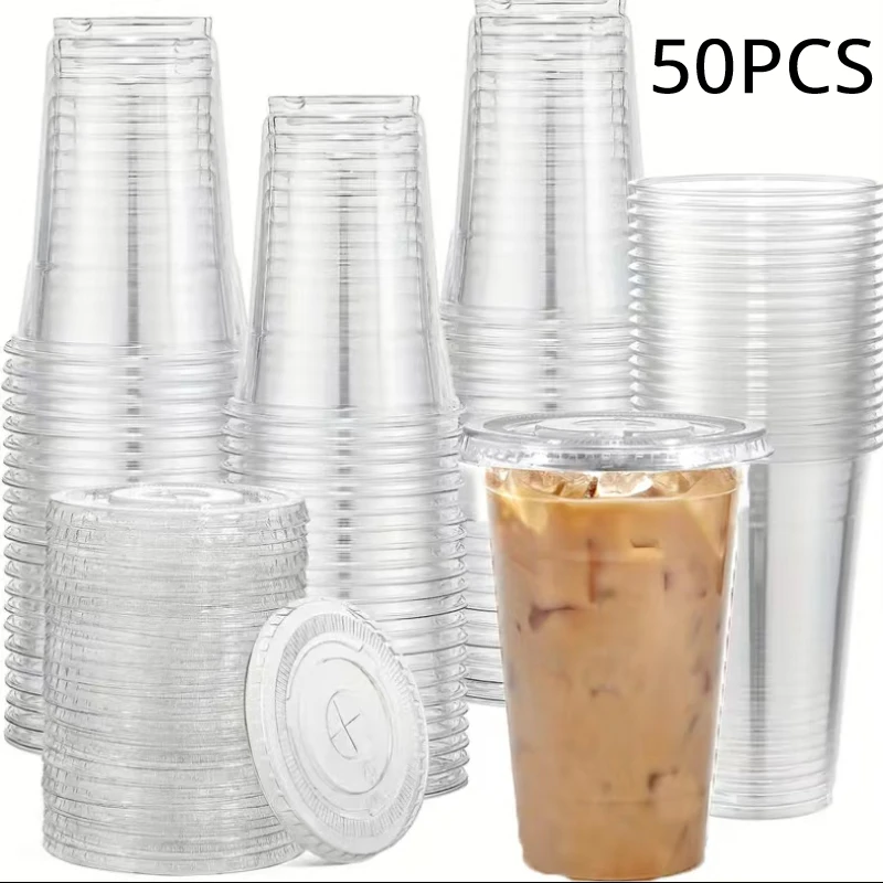 50 Pz 16Oz Bicchieri Di Plastica Trasparente Coperchi Piatti Tazza Usa E Getta Per La Festa Di Nozze Ghiaccio Caffè Frappè Bicchieri Sfusi