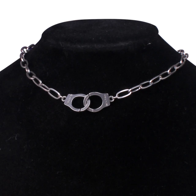 All Stainless Steel Hip Hop Punk Handcuff Necklace for Women Grunge Rock Freedom Goth Chokers