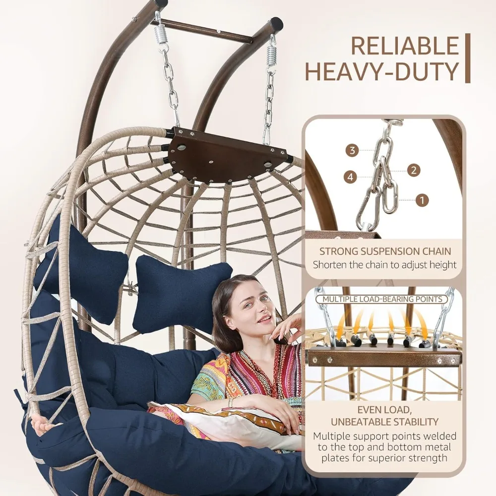 Double Egg Chairs for Outside Navy 2 Person Egg Swing Chair with Stand Oversized Swing Chair,  Hammocks 4