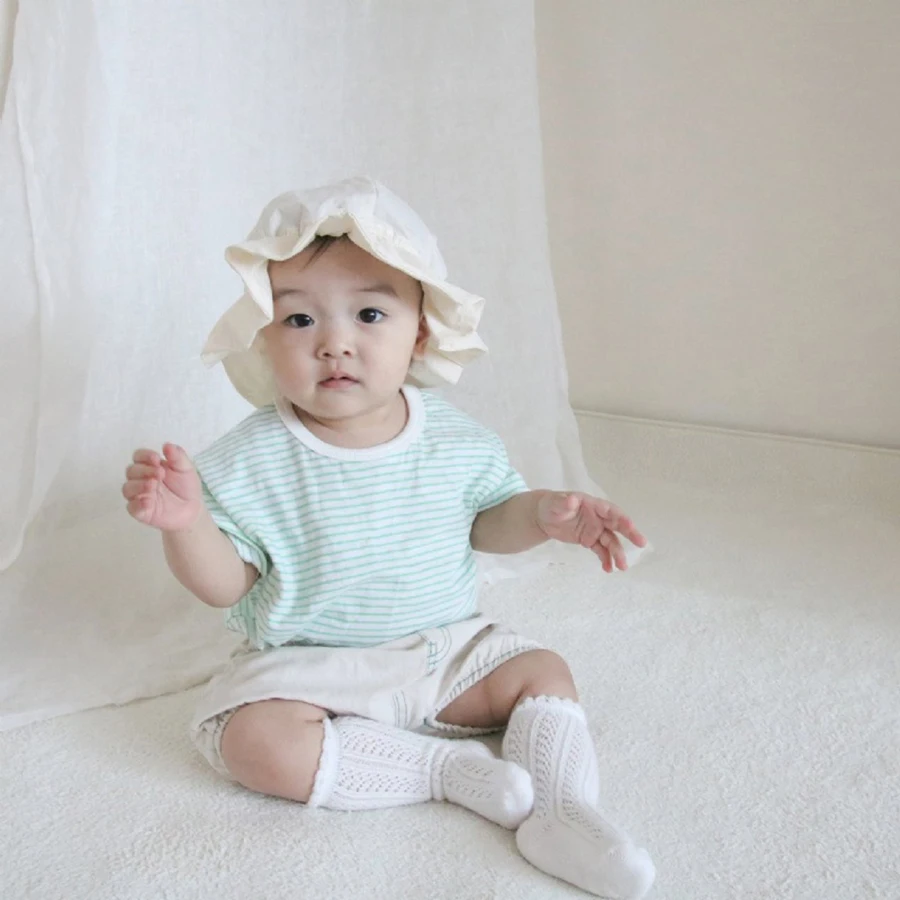Summer Newborn Infant Baby Boy Girls Streak T-Shirt Cowboy Shorts Muslin Fallow Loungewear Kids Fashion Baby Clothing