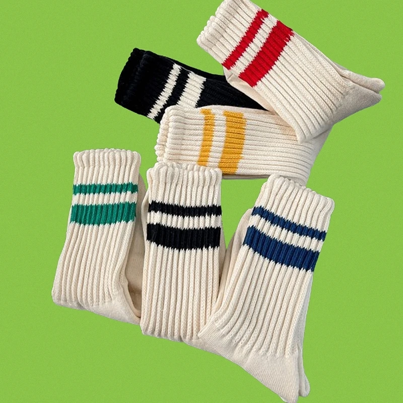 

New Unisex Striped Cotton Mid-calf Warm Socks Sweat-absorbent Anti-friction Sports Socks Men Basketball Socks Running Socks