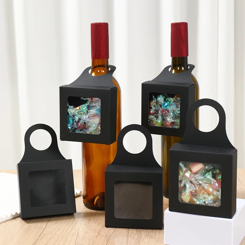 10pcs Kraft Paper Wine Gift Packaging Boxes with Window – Folding Hanging Candy, Biscui... - SKU WGBP2019 - UGI Packaging