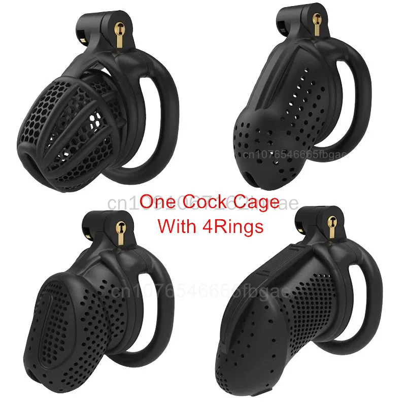NEW Beehive Male Chastity Device Breathable Cock Cage Erotic Urethral Lock with 4 Penis Rings Bondage Adult Sex Toy for Men