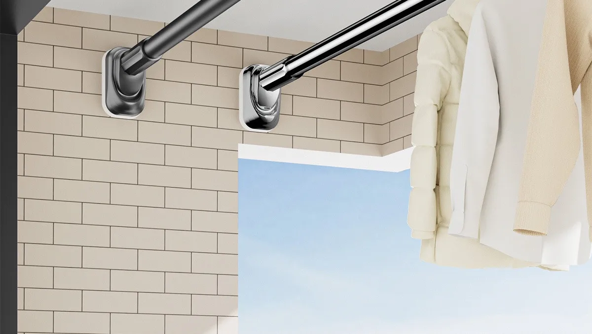 Description Picture 3 of itemNo Punching Telescopic Clothes Drying Rod Balcony Clothes Drying Rack Bedroom Curtain Rod Dormitory Clothes Hanging Rod Bathroom
