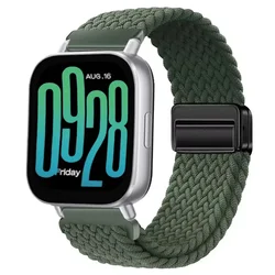 Magnetic Braided Nylon Strap - Comfortable Breathable Bracelet Wristband - 22mm band (Army green)