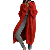 Women's Fashionable Solid Color Long Sleeved Knee Length Knitted Cardigan Fashion Lazy Trend Casual Warm Loose Outwear - Image 2