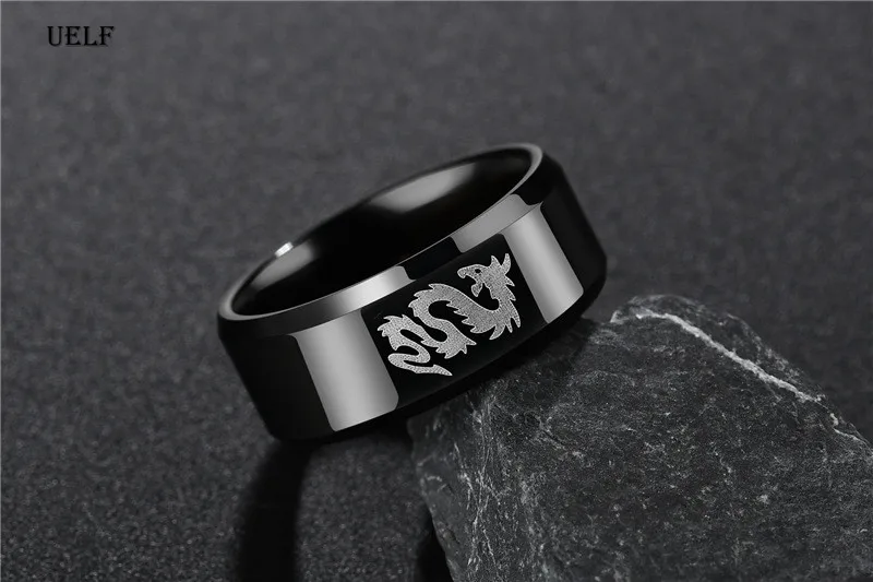 Uelf Punk Mode Stil Antike Retro Männlichen Schmuck Viking Ring Weiblichen Schwarzen Drachen Amulett Vintage Nordischen Rune Ringe Für Frauen – Detail 4