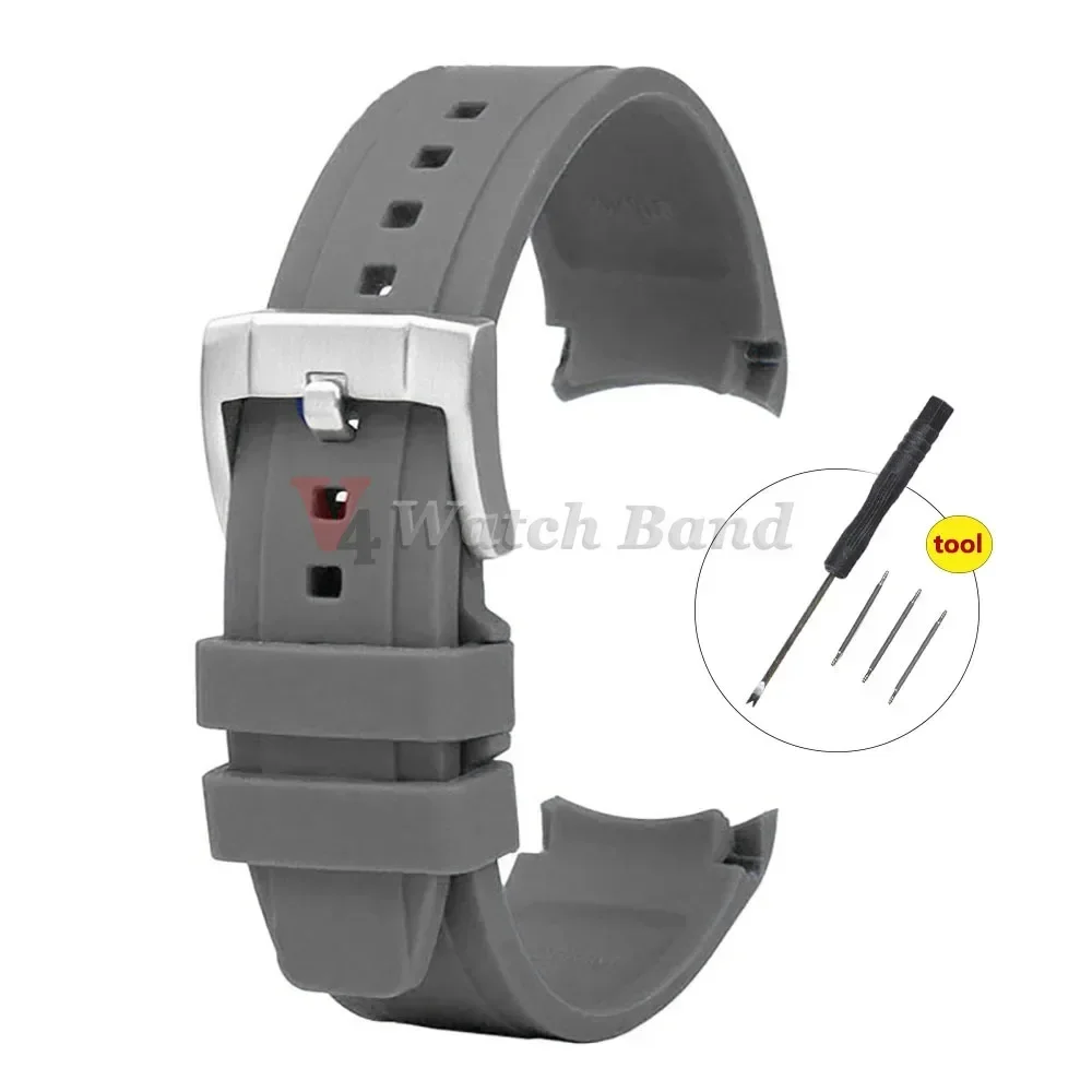Curved End Silicone Rubber Sport Watch Band - 20mm/22mm Strap Replacement