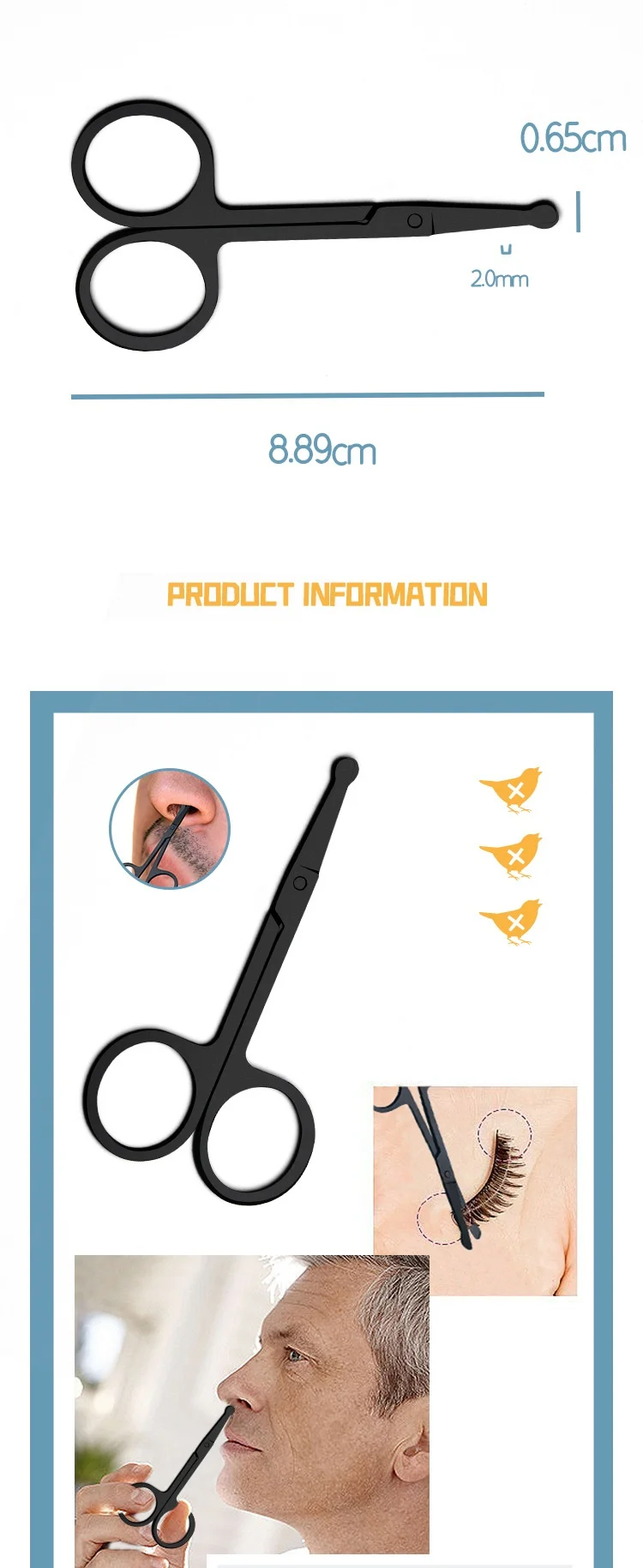 Description Picture 2 of itemNose Hair Scissors Mini Stainless Steel Round Head Beauty Trimmer Nose Hair Trimmer Portable Ergonomics Nose Hair Cutter