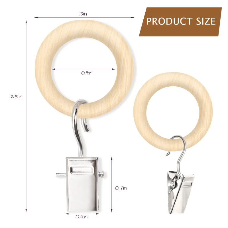 10 Pcs Drapery Curtain Rings Drapery Rings Unfinished Wooden Ring Hanging Curtain  Ring for Bedroom Home