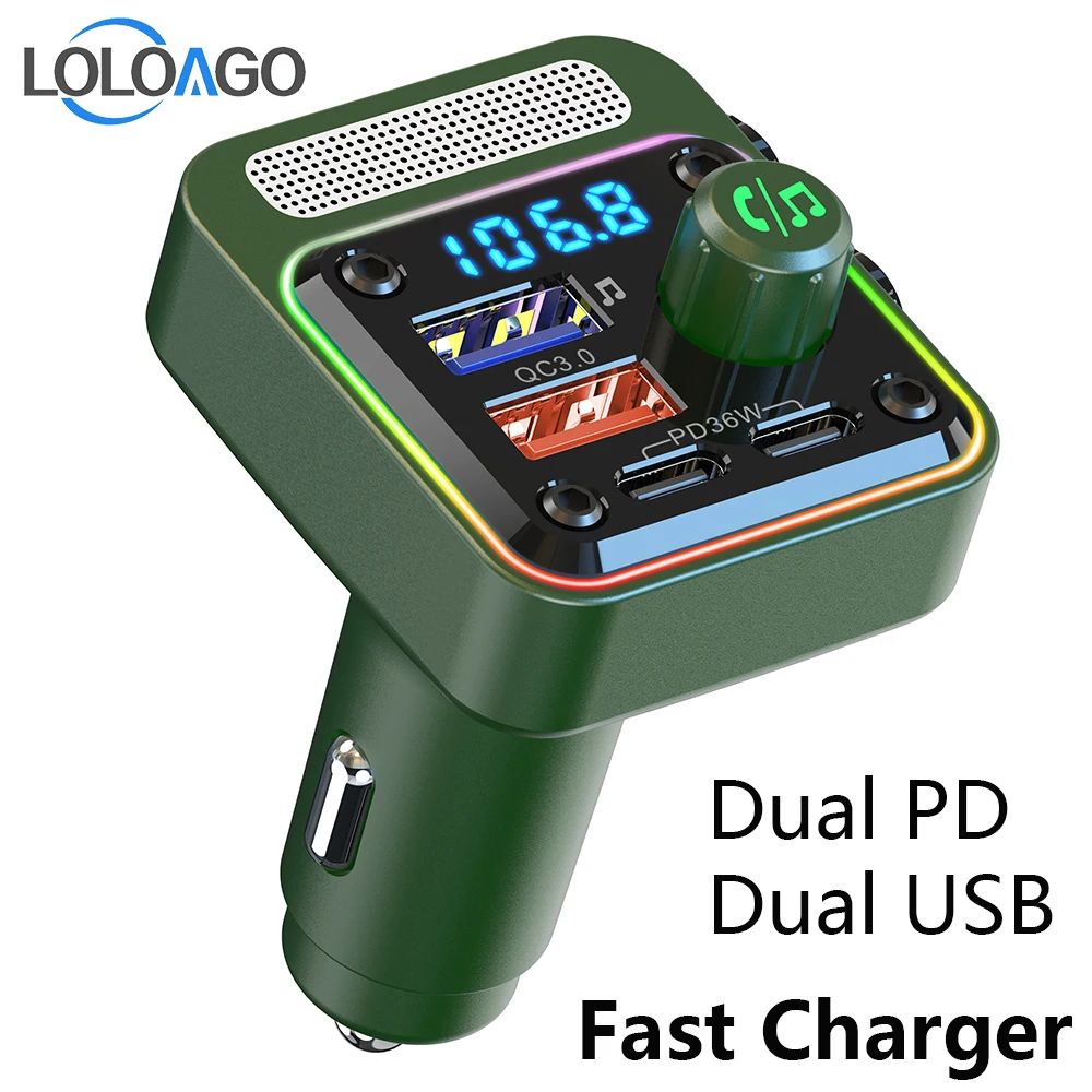 

LOLOAGO FM Transmitter Modulator V5.3 Bluetooth Hands-free Music One-touch BASS QC3.0/PD Fast Charger 12V/24V USB Car MP3 Player