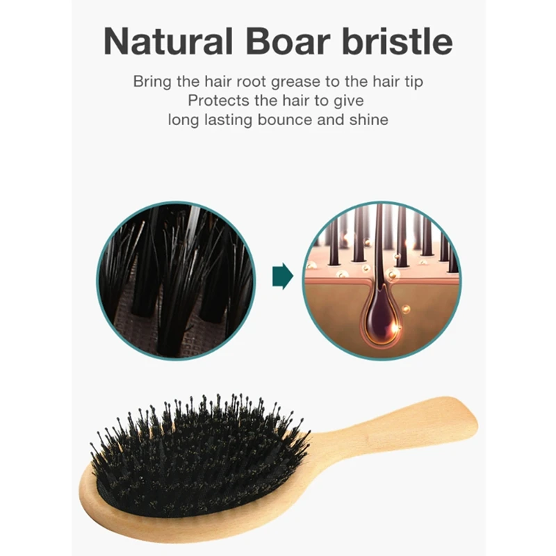 

Boar Bristle Hair Brush Natural Beech Comb Hairbrush For Curly Thick Long Dry Wet Hair Detangler Massage Brushes Women