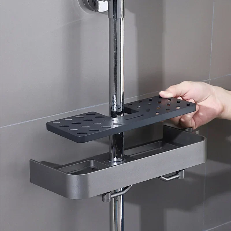 Bathtub Storage Rack Shower Rack Storage Rack Household Bathroom Lifting Bracket Non-Punching Toilet Shower Rod Tray Storage Bathroom Accessories