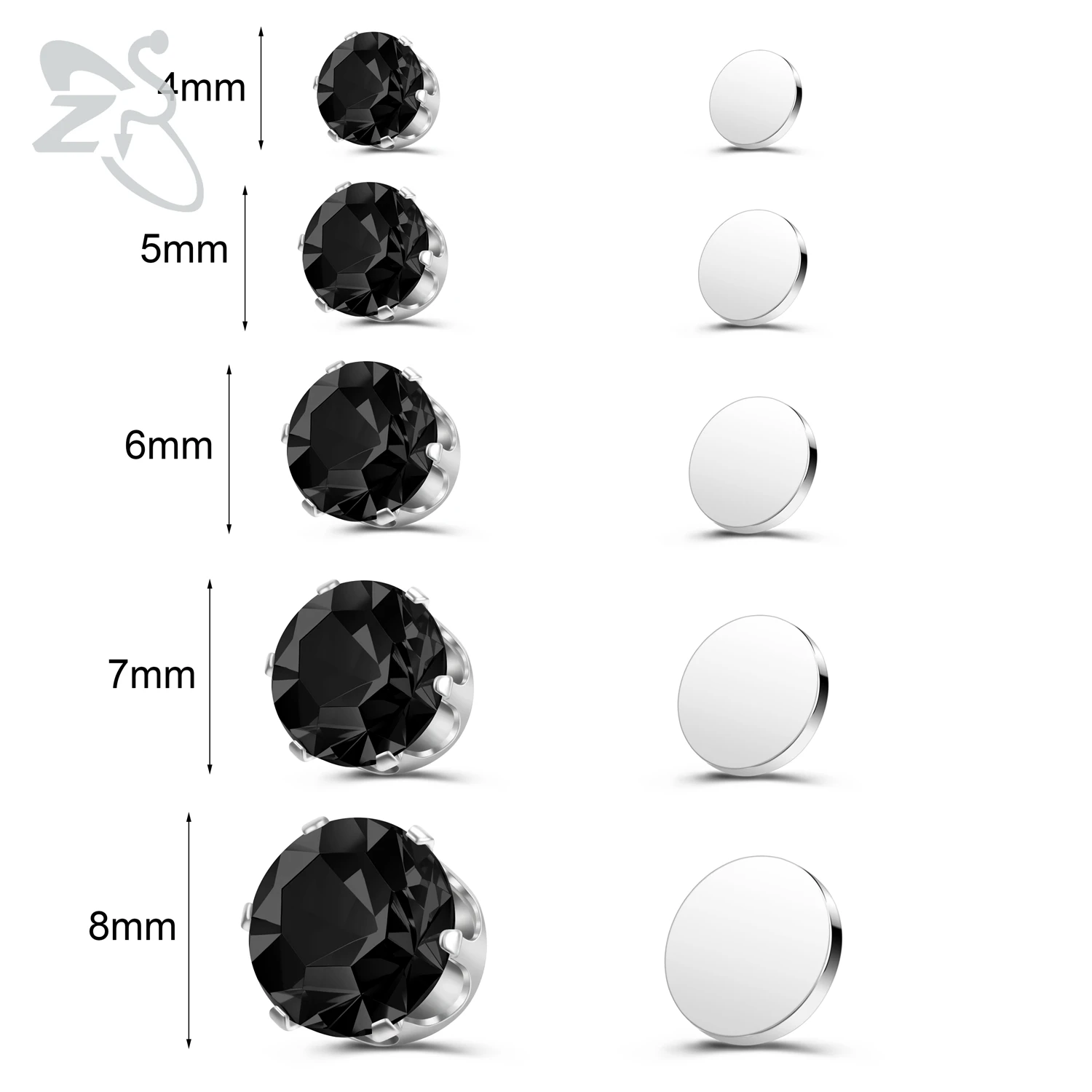 MILACOLATO 4 Paia di Orecchini Magnetici in Acciaio Inossidabile per Uomo Donna Orecchini Rotondi/Quadrati CZ Intarsiati Orecchini Magnetici Non- piercing CZ Orecchini a Bottone 3 Colori 4-8mm