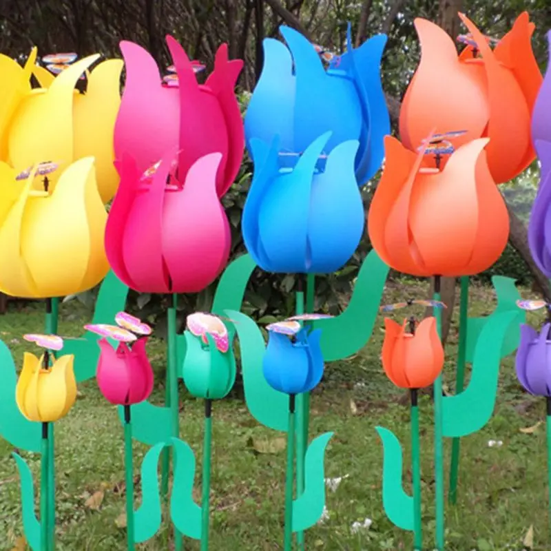 Garden Wind Spinner Tulip Windmill Balcony Lawn Decor Large Pinwheel Child Rotate Summer Wind Toy Camping Decoration