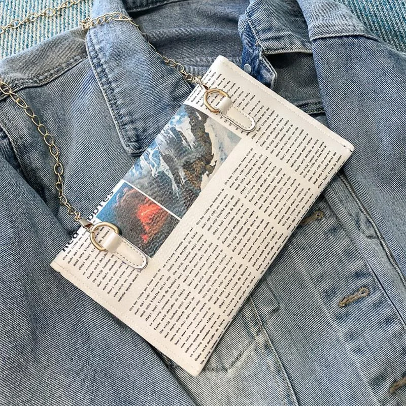 Women Newspaper Messenger Bag Shoulder Bag Personality Fashion Small Square Bag