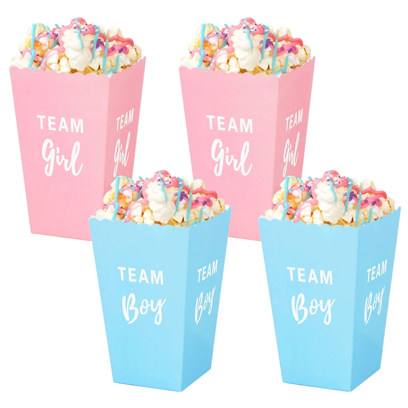 6/12Pcs Gender Reveal Party Popcorn Box Team Boy Team Girl Decorations Baby Gender Reveal Supplies Candy Gift Box Baby Shower